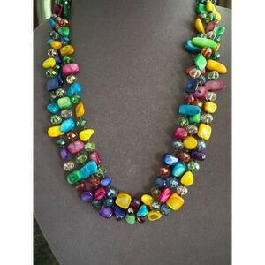 Multicolor Beaded Statement Necklace 3-Strand Design With Adjustable Chain For W